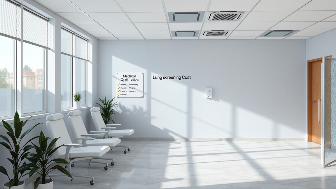 Modern orvosi rendelő a tüdőszűrés költségeivel kapcsolatos információkkal.