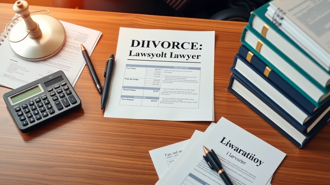 Válási ügyvéd költségei táblázat és számológép az asztalon