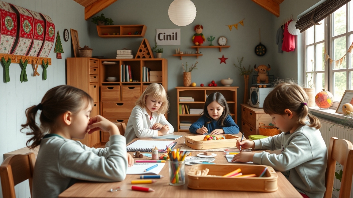 Waldorf iskola diákjai kreatív tevékenységet folytatnak az osztályteremben.