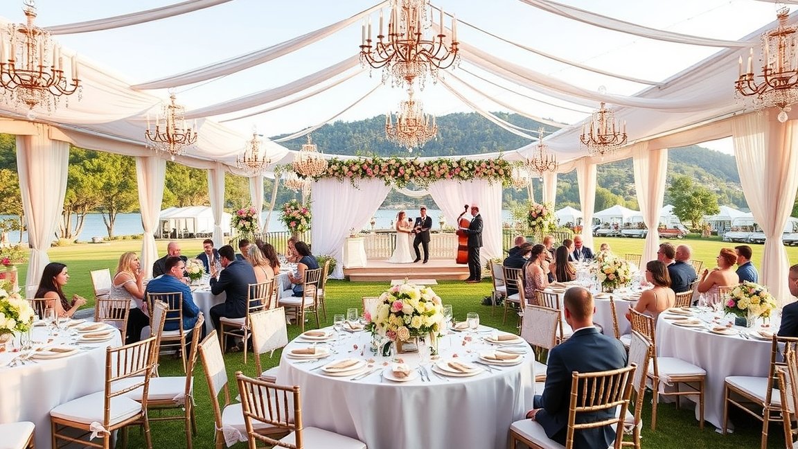 100 fős esküvői szertartás gyönyörű helyszínen