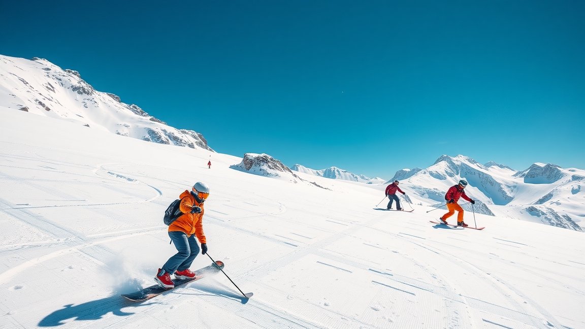 Snowboardozás a téli hegyekben, sport és szórakozás.
