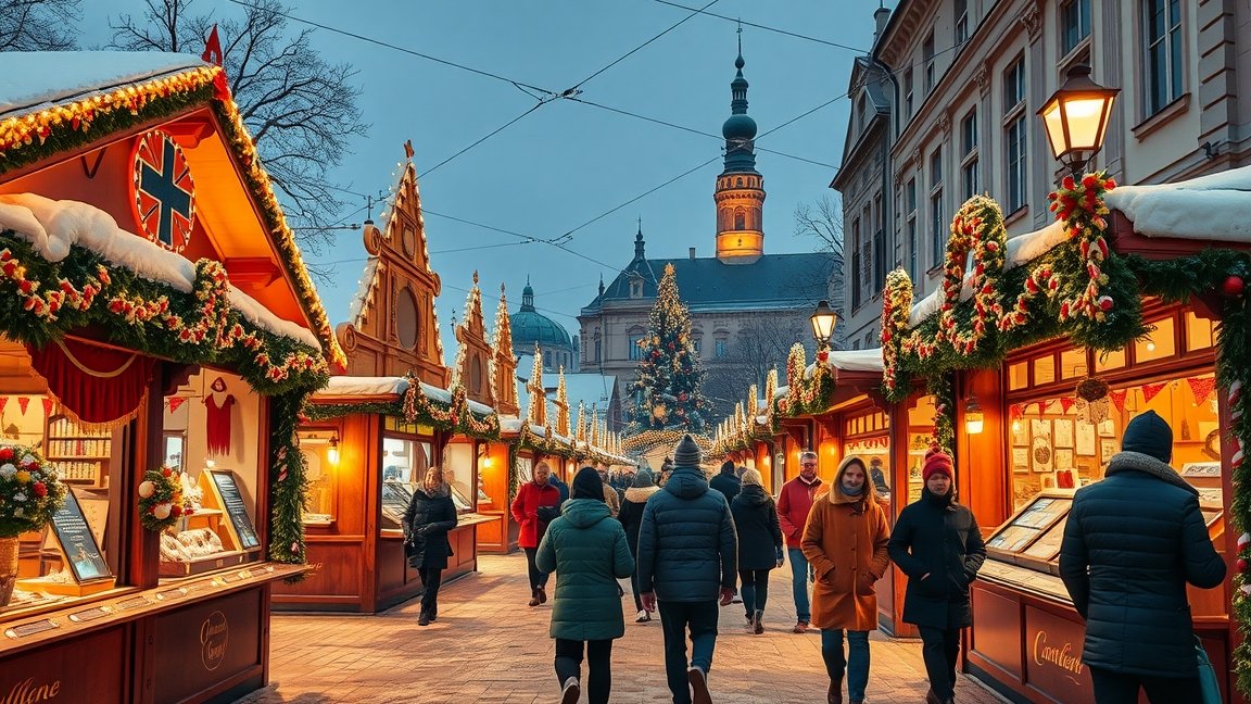 Karácsonyi vásár Krakkóban, ünnepi hangulatban.