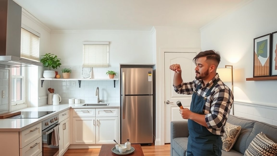 Férfi karbanantartást végez albérlet konyhájában.