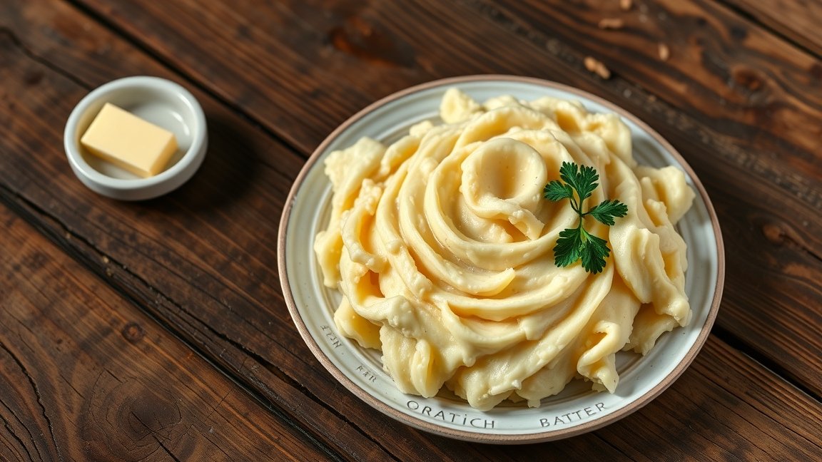 Friss burgonyapüré vajjal tálalva, ízletes köret.