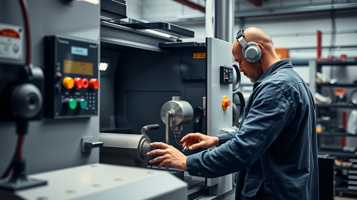 CNC-esztergályos munka közben CNC gépen