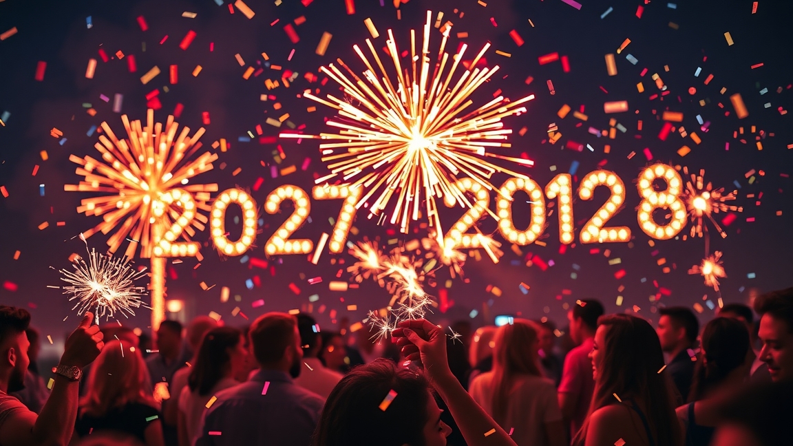 Szilveszteri ünneplés csillagszórókkal és konfettivel 2023