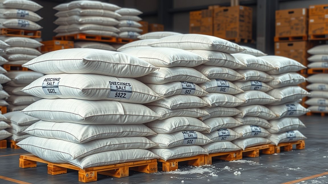 Csúszásgátló sózsákok raktárban, téli árak és beszerzés