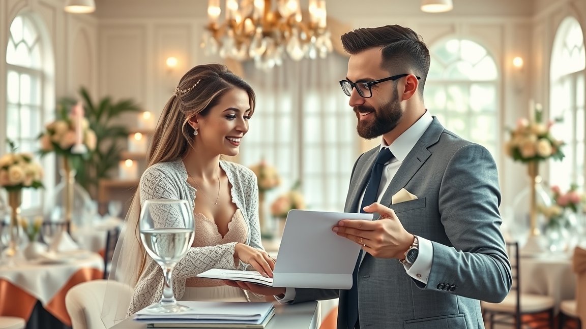 Esküvőszervező és menyasszony a tervezés során