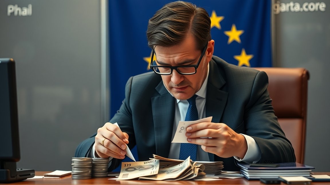 Európai parlamenti képviselő pénzügyi számításokat végez.