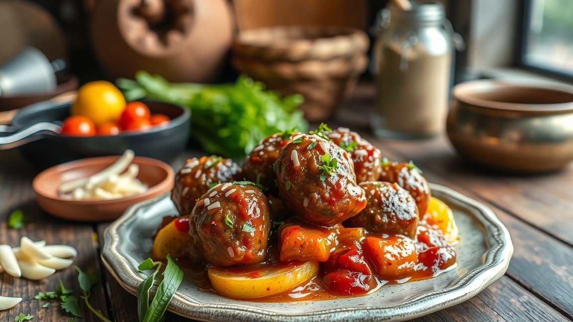 Fasírt tál, színes zöldségekkel, étkezéshez készítve.