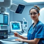 Röntgenasszisztens munka közben modern rendelőben.