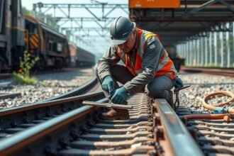 Sínegyenesítő ellenőrzi a vonat síneit