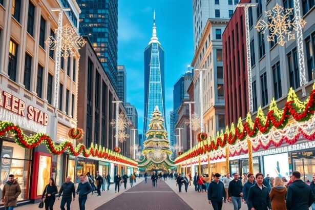 Karácsonyi sétaútvonal a belvárosban díszített utcákkal.