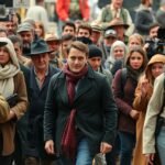 Statisták forgatáson, filmipar jelenete Magyarországon.