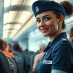 Stewardess az utasok között az utasításokra várva