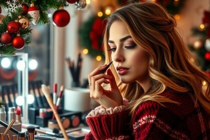 Karácsonyi smink készítése ünnepi díszítéssel