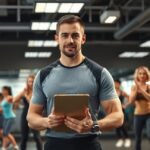 Személyi edző a teremben, edzés közben