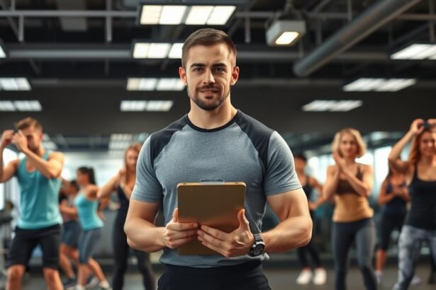 Személyi edző a teremben, edzés közben