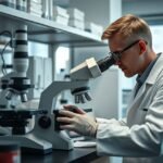 Szövettani asszisztens munkája mikroszkóp előtt