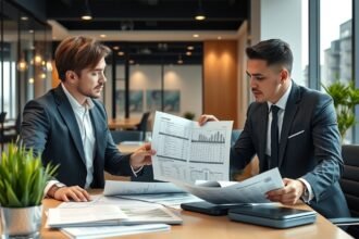 Két társasházkezelő egyeztet a munkahelyi projektről