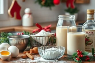 Házilag készült karácsonyi tojáslikőr és hozzávalói.