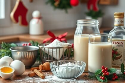 Házilag készült karácsonyi tojáslikőr és hozzávalói.