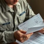 Tiszt a jövedelmét vizsgálja, dokumentumokat nézeget