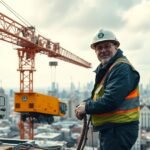 Toronydarukezelő a város felett, építkezés közben.