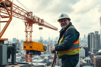 Toronydarukezelő a város felett, építkezés közben.