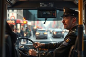 Trolibuszvezető a volánnál egy városi környezetben