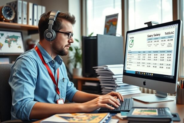 Turisztikai technikus munka közben számítógépen