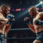 UFC harcosok mérkőznek az oktogonban, izgalmas pillanatban
