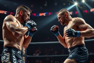UFC harcosok mérkőznek az oktogonban, izgalmas pillanatban