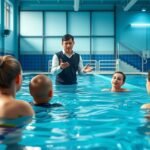 Úszásoktató bemutató egy úszómedencében gyerekeknek