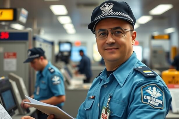 Vámos munkatárs a vámhivatalban, munka közben.