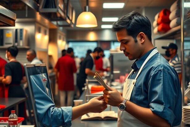 Férfi pincér a vendéglátóiparban, étteremben dolgozik.