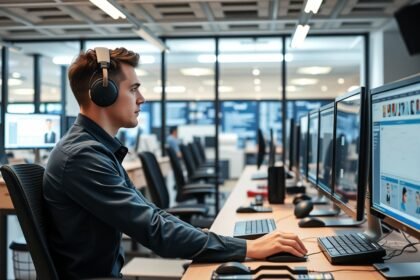 Webáruházi technikus munka közben számítógépes környezetben.