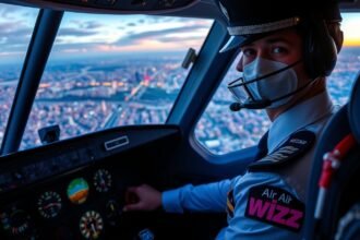 Wizz Air pilóta az irányítófülkében, repülés közben