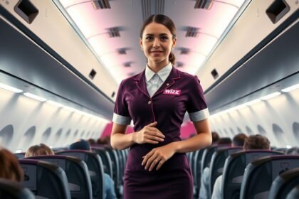 Wizz Air légiutas-kísérő a repülőgép belsejében