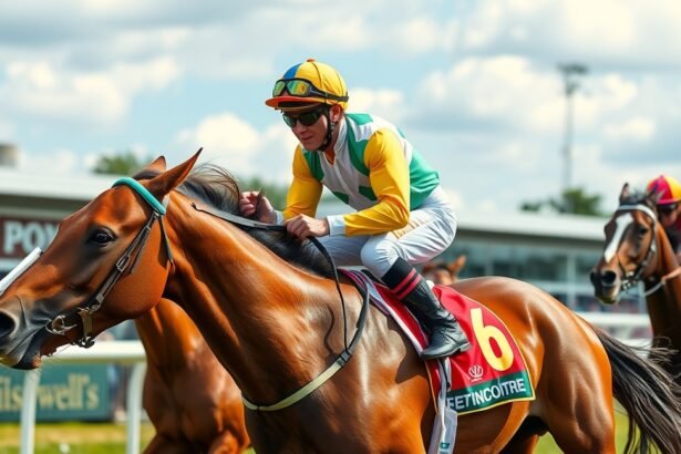 Zsoké lovaglás közben versenyló hátán