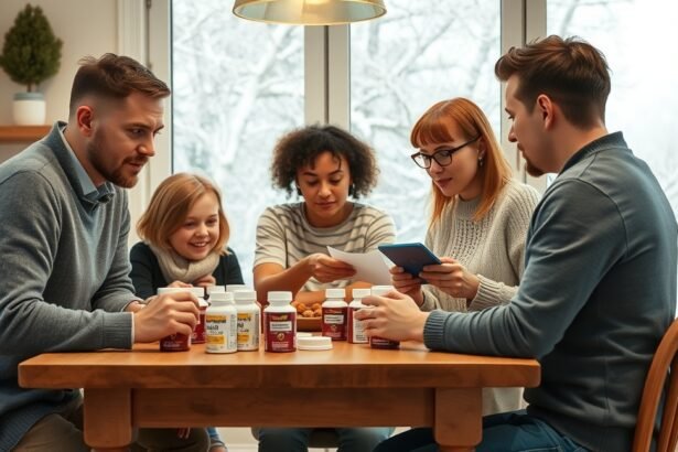 Család együtt választ vitaminokat télen az egészség megőrzésére.