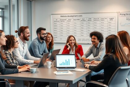 Weboldal fejlesztési csapat meetingje költségekről és árakról.