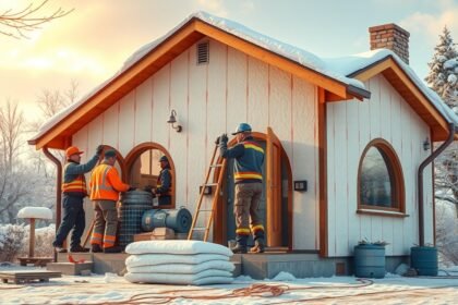 Ház szigetelés tél előtti munkálatai szakemberek által.