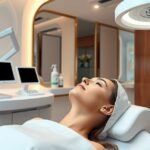 Hialuronsavas kezelés során relaxáló nő a szépségszalonban.