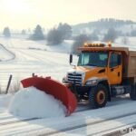 Hókotró jármű vidéki tájon hóban.