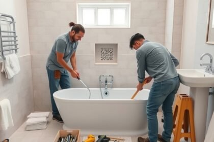 Kád cseréje a fürdőszobában folyamatban lévő felújítás során.