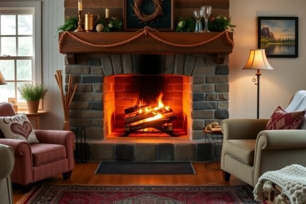 Kandalló égett fával a nappaliban, otthoni fűtés