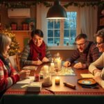 Karácsonyi családi társasjáték közben lévő baráti társaság
