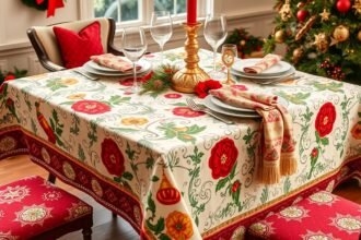 Karácsonyi terítő és szalvéta szett ünnepi díszítéshez.