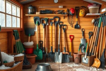 Kerti eszközök téli tárolása egy fűtetlen raktárban